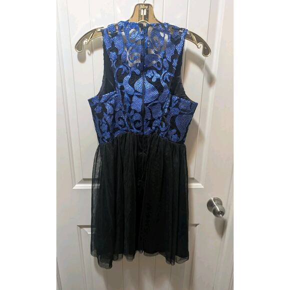 Minuet Blue Sequin Black Lace Formal Sleeveless Mini Dress Size S Prom Hoco - Picture 3 of 9